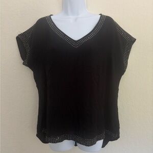 Patchington Black Sheer Cap Sleeve Stud Accents Top Large NWT